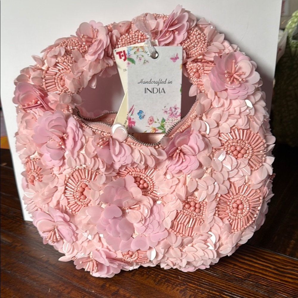 VIRAL TikTok Beaded Bag Floral Pink Beaded Handbag